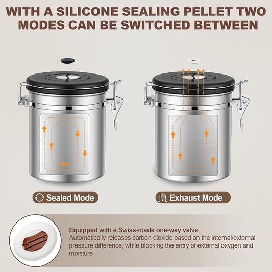ShanSon Coffee Canister Airtight, Stainless Steel Bean Storage Container with Date Tracker & Scoop, Grounds Sugar Flour Tea Cereal Fits Kitchen Pantry, Ideal Gift for Coffee Lovers,16oz,Silver