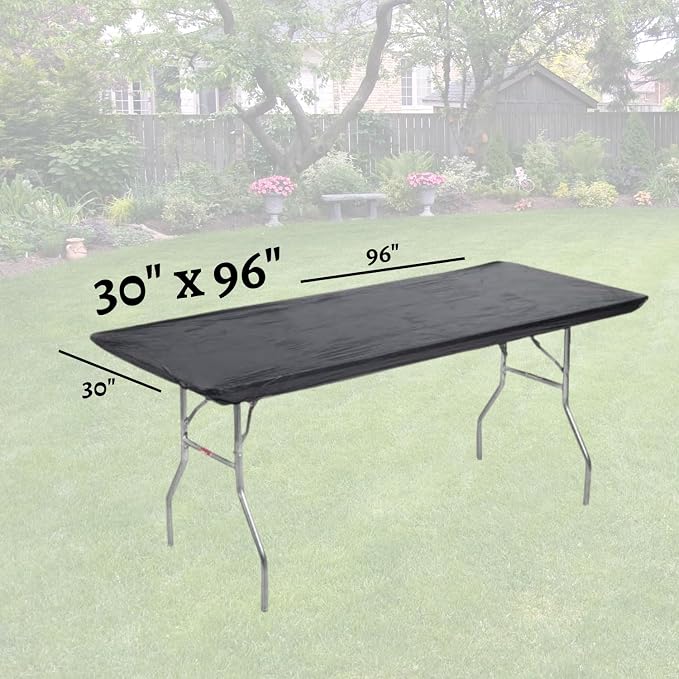 Kwik-Covers 8' Rectangle Plastic Table Covers 30" x 96", Bundle of 5 (Black)