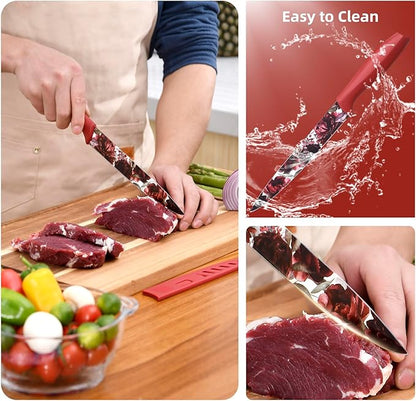 UPTRUST Knife Set, 12-piece Kitchen Knife Set Nonstick Coated, Professional Kitchen Cutlery Set for Chef, Cooking, Camping, Outdoor, Gift for Mom