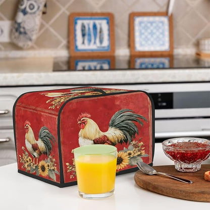 4 Slice Red Farm Rooster Toaster Cover Waterproof Dust Fingerprint Bread Machine Cover Washable Kitchen Appliance Protector For Home Kitchen Bakeware Table Decor Women Gifts