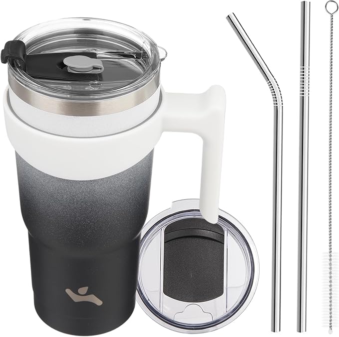 Konokyo 20 oz Tumbler with Handle and 2 Straw 2 Lid, Insulated Water Bottle Stainless Steel Vacuum Cup Reusable Travel Mug,Day Night