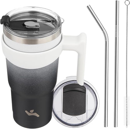 Konokyo 20 oz Tumbler with Handle and 2 Straw 2 Lid, Insulated Water Bottle Stainless Steel Vacuum Cup Reusable Travel Mug,Day Night