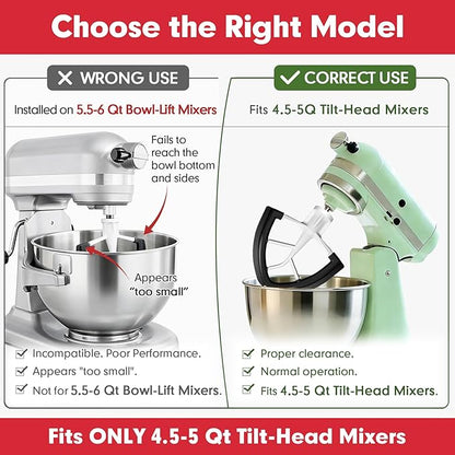Flex Edge Beater for KitchenAid 4.5/5 Qt Tilt-Head Stand Mixer – Auto-Scrape Silicone Paddle, Dishwasher Safe, Flexible Silicone Edges Bowl Scraper For Kitchen Aid Accessories and Attachments (Black)