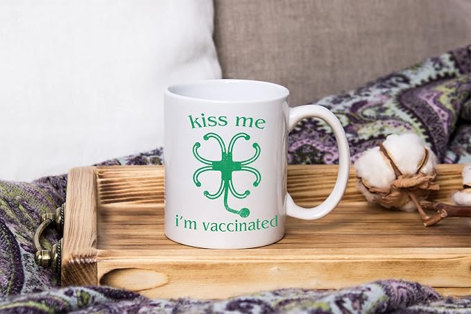 Funny Irish Gifts Mug, Kiss Me I'm Irish And Vaccinated, St Patrick's Day Gifts, Shamrock Mug Gift, Gift For Irish, St Patricks Decor, Lucky, Ceramic Novelty Coffee Mugs 11oz, 15oz Mug, Tea Cup