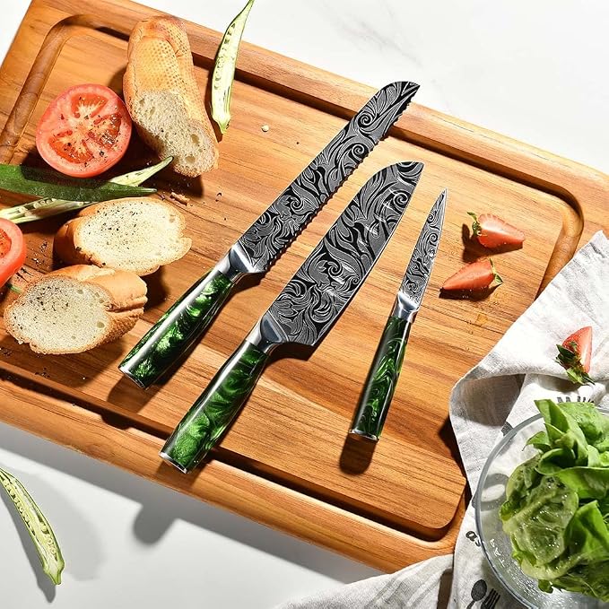 Seido Knives Tengoku Green 8-Piece Chef Knife Set – High-Carbon Stainless Steel Japanese Kitchen Knives, Professional Balanced Knife Set