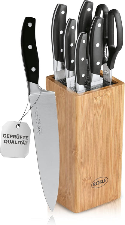 Rösle German Knife Set in Bamboo Block, 5-Piece Set plus Scissors