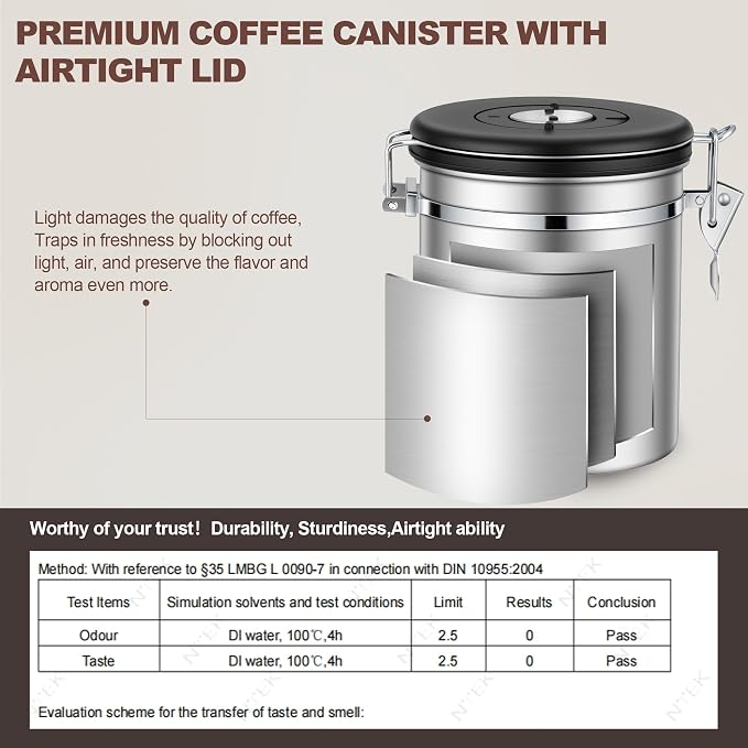 ShanSon Coffee Canister Airtight, Stainless Steel Bean Storage Container with Date Tracker & Scoop, Grounds Sugar Flour Tea Cereal Fits Kitchen Pantry, Ideal Gift for Coffee Lovers,22oz,Silver