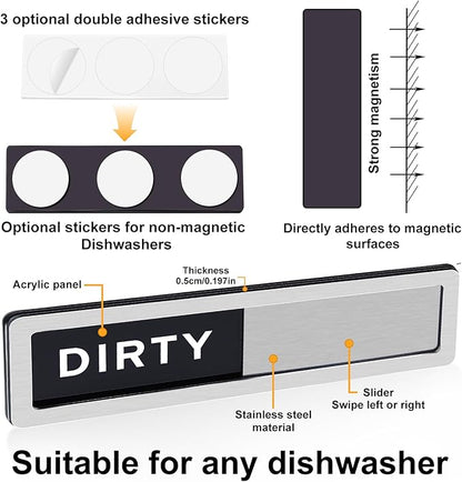 Dishwasher Magnet Clean Dirty Sign - Reversible Strong Magnet & Non-Scratch Clean Dirty Magnet for Dishwasher, Easy to Read Dishwasher Sign with Optional Adhesive, Kitchen Decor Home Essentials