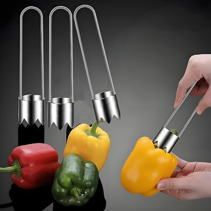 Grape cutter Slicer Fruit and Vegetable Corer Pepper Seed Apple Remover Bell Pepper Tomato Corer Tool Stainless Steel Kitchen Gadget (2 Pepper Corer + Grape cutter)