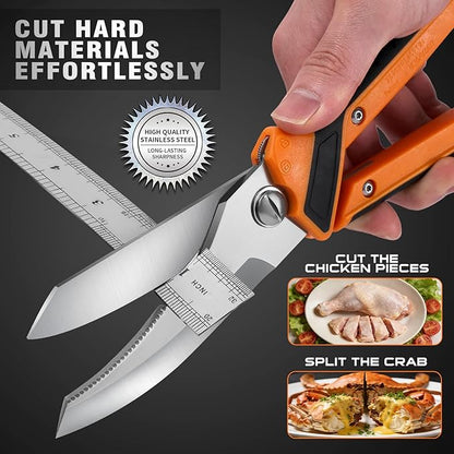 Chenovate® Heavy Duty Kitchen Scissors,Kitchen Shears with Knife & Scissor Switch Lock,Food Scissors Fit for Poultry Bones,Turkey,Meat Cutting,Veggies,Fish,Pizza(green)