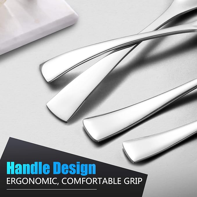 Lemeya 24-Pieces Silverware Set with Steak Knives,Heavy Duty 18/10 Stainless Steel Flatware Set for 4,Modern Cutlery with Forged Stand Knives,Mirror Polished,Dishwasher Safe