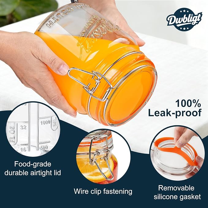 [NEW] 2 Pack Half Gallon Mason Jar with Hinged Lid, Wide Mouth Glass Flour Container for Food Storage, Cookie, Coffee, Pickle - 64 Oz Glass Jar with Glass Lid - Vintage Mason Jars w 2 Scale Marks