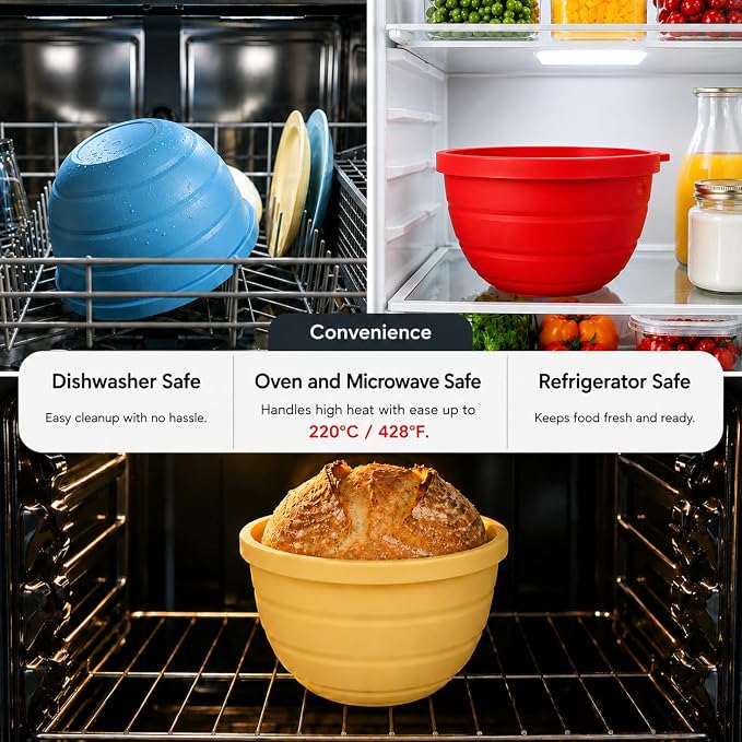 Silicone Bowl Liners for KitchenAid 5Qt Tilt-Head Mixer – Thick Reusable Mixing Bowl Inserts with Lids, Easy to Clean, Heat Resistant Silicone Mixing Bowls Liner - 1 Pack