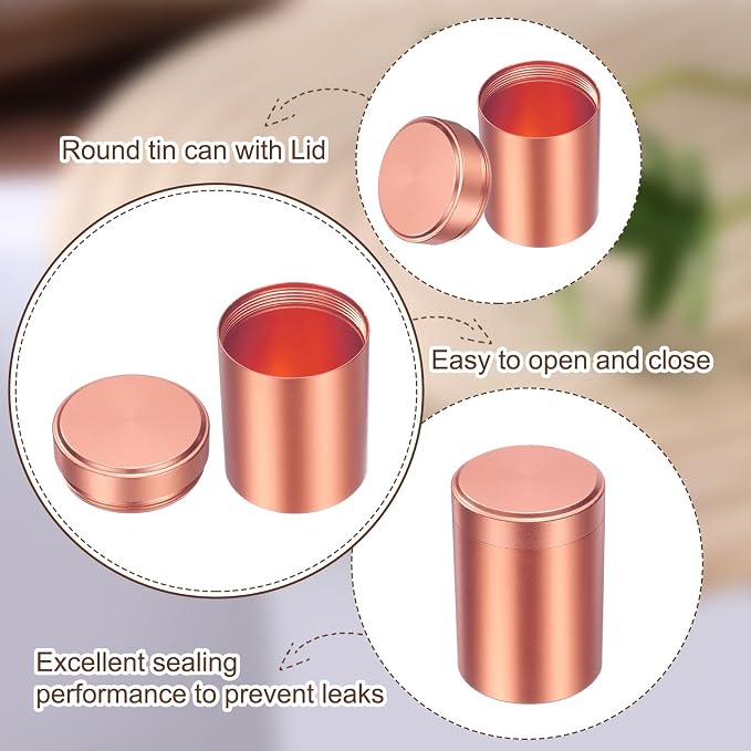 uxcell 3pcs Portable Storage Jar, Multipurpose Airtight Container Bottle Mini Smell Proof Metal Round Tins with Lid for Spices Coffee Tea Candy, Rose gold