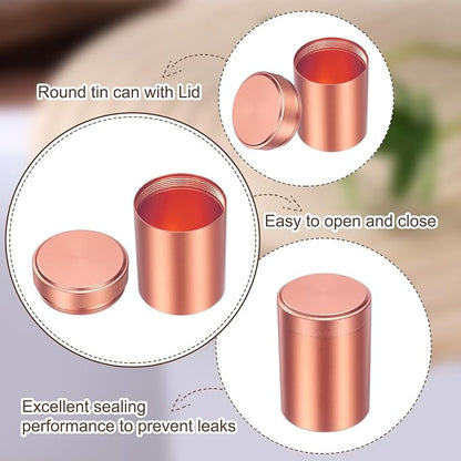 uxcell 3pcs Portable Storage Jar, Multipurpose Airtight Container Bottle Mini Smell Proof Metal Round Tins with Lid for Spices Coffee Tea Candy, Rose gold