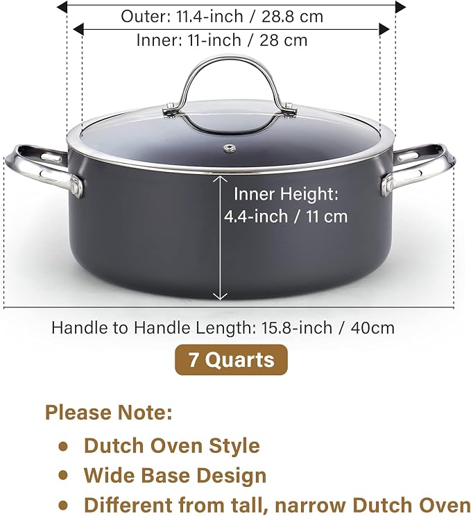 Cooks Standard Classic 7-Quart Stock Pot Dutch Oven Casserole with Glass Lid, Hard Anodized Nonstick Stockpot, Not Induction, Black