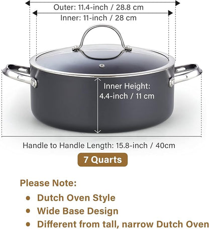 Cooks Standard Classic 7-Quart Stock Pot Dutch Oven Casserole with Glass Lid, Hard Anodized Nonstick Stockpot, Not Induction, Black