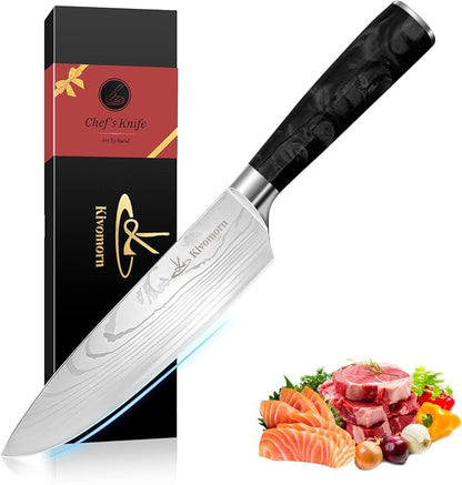 Chef Knife, 8 Inch Professional Chef's Knife with Ergonomic Resin Handle, Stainless Steel Sharp Kitchen Knives for Cooking, Perfect Gifts for Chefs Husband Men Him (Black)