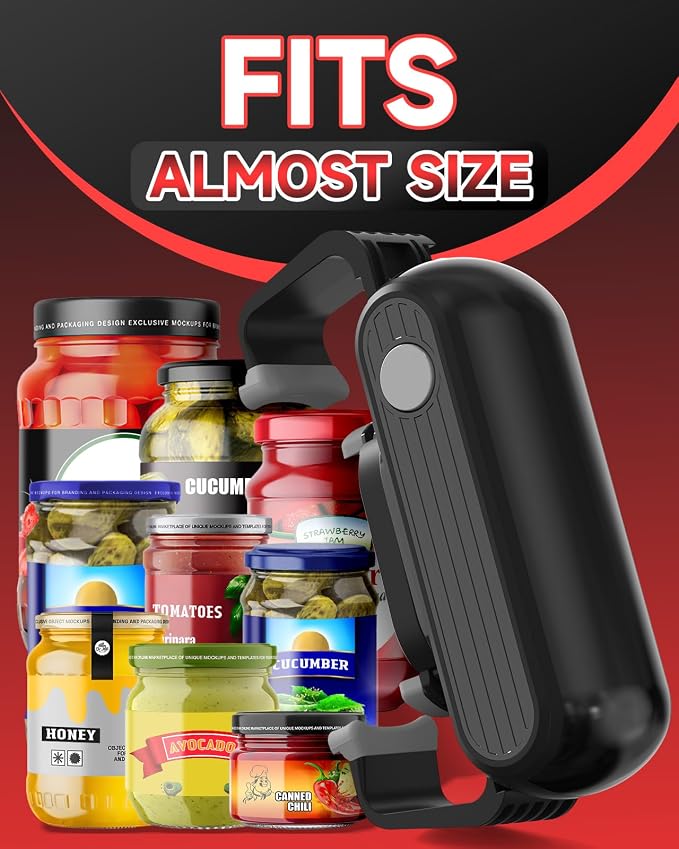 Electric Jar Opener for Seniors with Arthritis, One Touch Automatic Jar Opener for Weak Hands, High Torque Battery Operated Bottle Opener, Hands Free Jar Opener Kitchen Gadget for Screw-Top Glass Jars