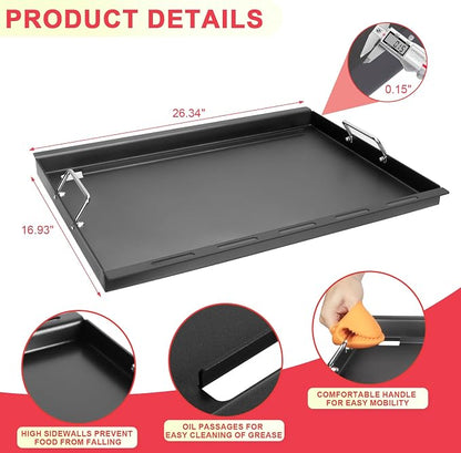 Full-Size Griddle Inserts for Nexgrill Home Depot Replacement Parts 5 Burner 720-0888S 720-0888A 720-0888N, Flat Top Griddle for Nexgrill 4 Burner 720-0830H 720-0830X 720-0830 Gas Grill, Carbon Steel