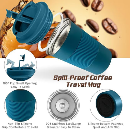 SPLMIFA Vacuum Insulated Stainless Steel Travel Coffee Mug with Lid, Leak-Proof Reusable Thermal Cup Keeps Drinks Hot & Cold for Hours, Durable Portable Tumbler for Men & Women(3rd-Blue, 17OZ)