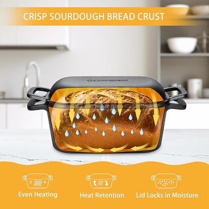 3.6QT Oval Dutch Oven for Bread Baking - Pre-Seasoned Cast Iron Sourdough Bread Pan with Lid