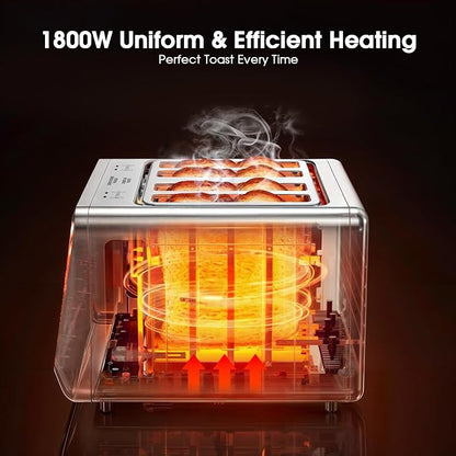 4-Slice Smart Toaster, 1800W Digital Touchscreen with Dual-Zone Control, 1.5" Extra-Wide Slots for Bagels & Thick Bread, 6 Browning Levels & 6 Presets, Single-Slot Energy Saving, Defrost/Reheat