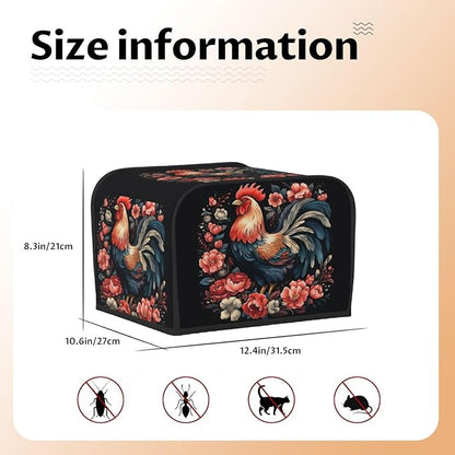 Rooster Chicken Floral 4 Slice Toaster Cover Wide Slot Dustproof Bread Maker Cover Fingerprint Bakeware Protection Kitchen Appliance Cover Toaster Bag