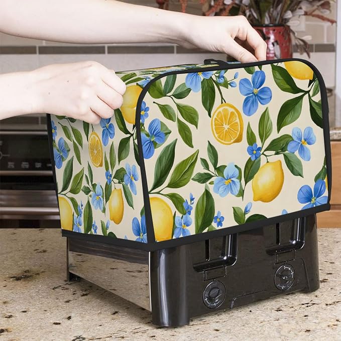 4 Slice Lemon Summer Flower Toaster Cover Waterproof Dust Fingerprint Bread Machine Cover Washable Kitchen Appliance Protector For Home Kitchen Bakeware Table Decor Women Gifts