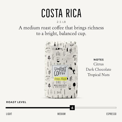 Mt. Comfort Coffee Costa Rica Medium Roast, 2.5lb - Sourced From Local, Costa Rican Coffee Farms - Roasted Whole Bean