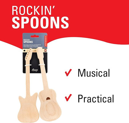 Kikkerland Set of Two Novelty Guitar Wooden Spoons for Kitchen – Beechwood, Heat Resistant, Use with Non-Stick Cookware – Unique Gift for Music Lovers and Cooking Enthusiasts