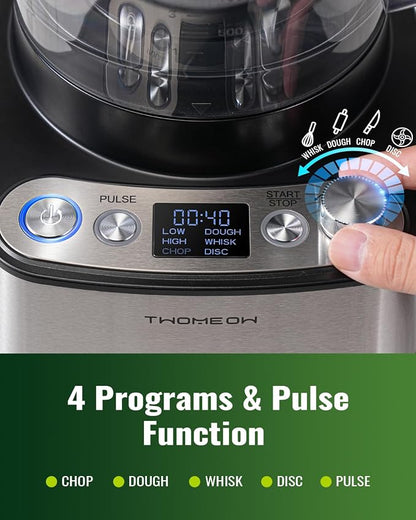 Food Processor, 4 Programs & Pulse,1000W Max Power,12 Cups Total Volume for Slicing, Mincing, Dicing, Shredding, Puree, Dough and Vegetable Chopper Clean Bowl Scraper, Stainless Steel