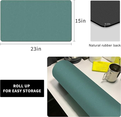 Coffee Dish Drying Mat,Coffee Bar Machine Decor Accessories,coffee maker mat for countertops,Absorbent Pad,Washable kitchen counter mat,Reversible Microfiber Fitted countertop cushions(bean green)