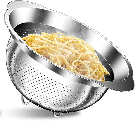 Stainless Steel Colander - 3QT Medium Capacity Strainer with Handle, Kitchen Food Strainer Basket for Washing Vegetables, Fruits, Rice, and Pasta, Kitchen Present for Women