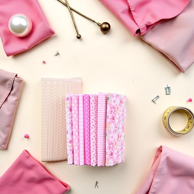 7Pcs Top Cotton Craft Fabric Bundle Squares Patchwork,DIY Sewing Scrapbooking Quilting Floral Dot Pattern Craft and Hobby Fabric,Fabric Arts,Crafts and Sewing10 x 10" (25cm x 25cm) (Pink)