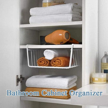 6 PACK 12in Hanging Under Shelf Storage Basket Kitchen Cabinet Organizer Storage, Slides Under Wire Shelves for Counter Pantry Desk Bookshelf, White