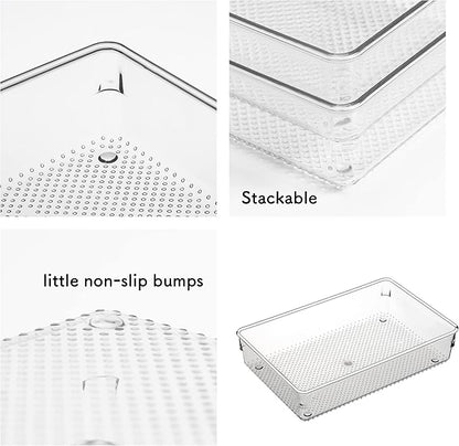 3 Set Clear Plastic Junk Drawer Organizer Vanity Curlery Utensil Makeups Organizer for Kitchen 6" X9''