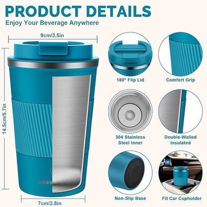 MOMSIV 12oz Travel Mug, Insulated Coffee Cup with Leakproof Lid, Travel Coffee Mug Vacuum Stainless Steel Double Walled Reusable Coffee Cup for Hot and Cold Water Coffee