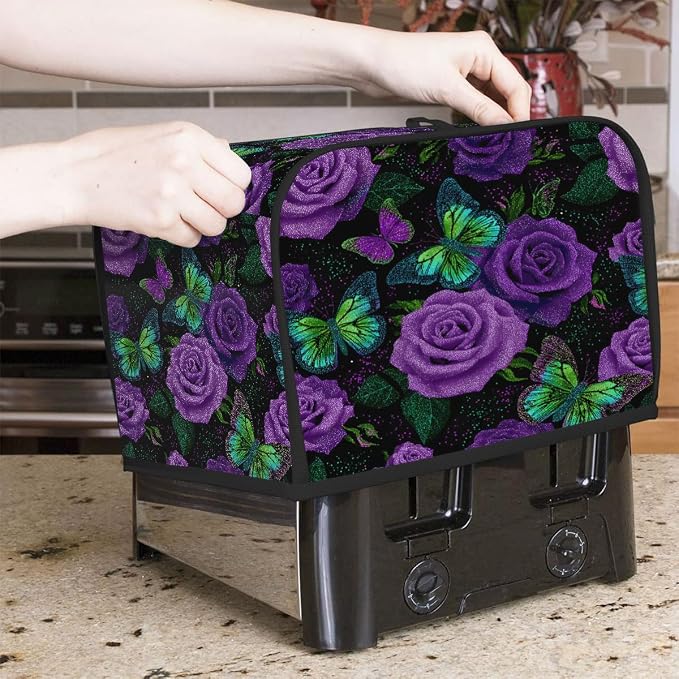 2 Slice Purple American Flower Toaster Cover Waterproof Dust Fingerprint Bread Machine Cover Washable Kitchen Appliance Protector For Home Kitchen Bakeware Table Decor Women Gifts