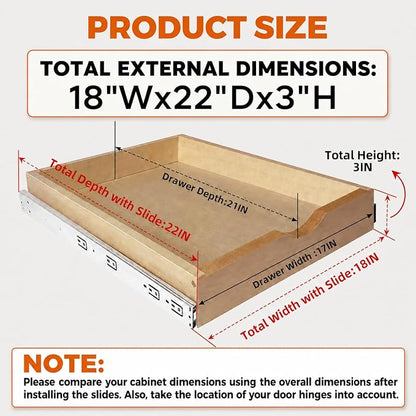 Pull Out Drawers for Cabinet Wood Slide Out Cabinet Organizer and Storage Cabinet Kitchen Drawers Slide Out Shelves Pull Out Shelves in Kitchen Pantry Bathroom with Soft Close 18"W x 22"D x 3"H
