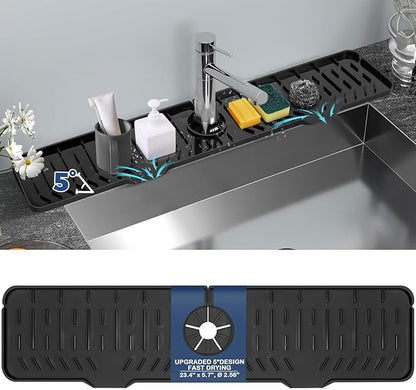24" Splash Guard Plus Size Silicone Sink Faucet Drying Mat Handle Drip Catcher Tray Dish Sponge Holder Kitchen Accessories Protector Home Organization Gadgets Organizer