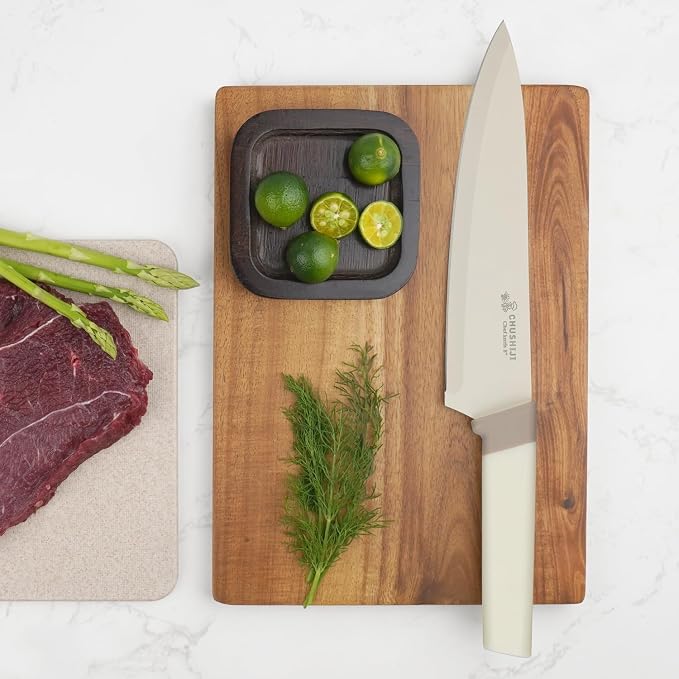 CHUSHIJI 15-Piece Kitchen Knife Set with Block, Premium High Carbon Stainless Steel, 8-Inch Chef Knife & 6 Steak Knives, Sharp Dishwasher Safe Durable Cutlery for Home Cooking, White