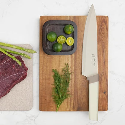 CHUSHIJI 15-Piece Kitchen Knife Set with Block, Premium High Carbon Stainless Steel, 8-Inch Chef Knife & 6 Steak Knives, Sharp Dishwasher Safe Durable Cutlery for Home Cooking, White