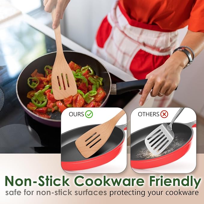 HOWHONG Wooden Spoons for Cooking, Beech Wood Kitchen Utensil Set, Premium Handmade Wooden Cooking Utensils for Nonstick Cookware, Heat Resistant, Smooth Finish, Comfortable Grip, 8 Piece