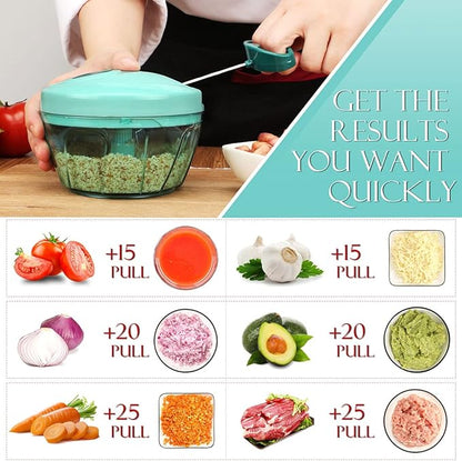 Ourokhome Manual Food Processor Vegetable Chopper, Portable Hand Pull String Garlic Mincer Onion Cutter for Veggies, Ginger, Fruits, Nuts, Herbs, etc., 500ml, Blue