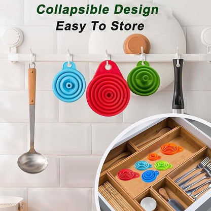 Kitchen Funnel Set 6 Pack,Large Medium and Small,2025 Upgrade Silicone Kitchen Gadgets Accessories Food Grade Collapsible Funnels for Kitchen Use Filling Bottles Liquid Powder Transfer