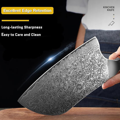 Cleaver Knife 7 Inch, 67 Layers VG10 Damascus Steel Kitchen Knife, Ultra Sharp Meat Cleaver, Professional Chef Knife with Unique Wood Handle, Full Tang, Gift Box