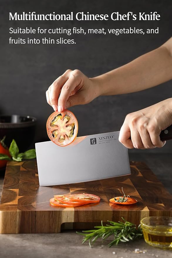 XINZUO Meat Cleaver Knife, 7 Inches German Stainless Steel Chef Cleaver Knife,Vegetable Meat Cleaver,Multifunction Chopper Butcher Knife,Chinese Chef Knife, Ultra Sharp, Red Sandalwood Handle
