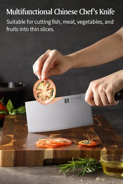 XINZUO Meat Cleaver Knife, 7 Inches German Stainless Steel Chef Cleaver Knife,Vegetable Meat Cleaver,Multifunction Chopper Butcher Knife,Chinese Chef Knife, Ultra Sharp, Red Sandalwood Handle