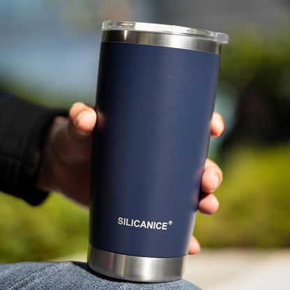 20oz Hygienic Stainless Steel Vacuum Insulated Tumbler w/ Easy-On/Easy-Off Lid - Removable slider, Double Wall 18/8 Travel Mug, BPA-Free, Fits Cup Holders, Premium Quality, Smart Value - Navy Blue